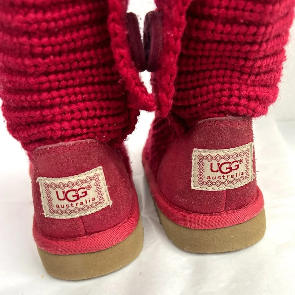 UGG Kids High Red Knit Boots with Multicolor Buttons‎